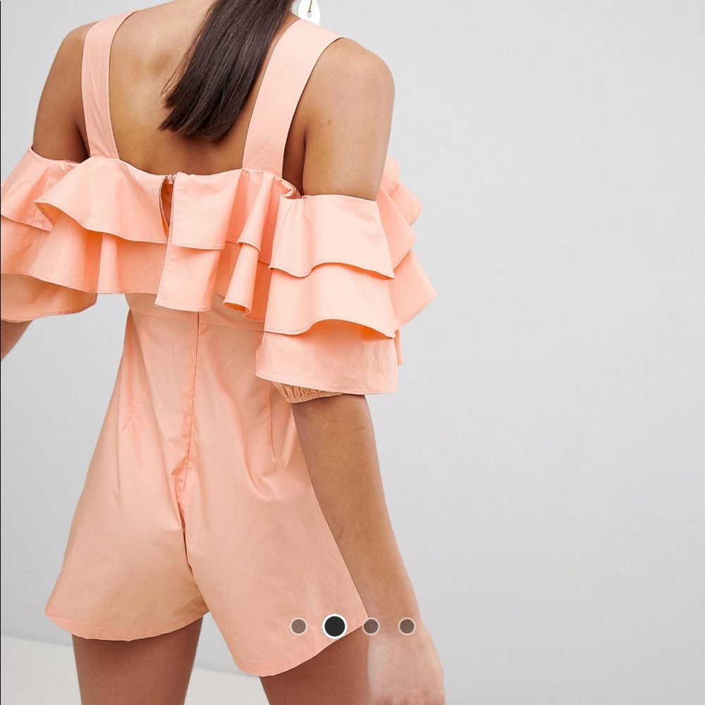 Coral ruffled jumpsuit!